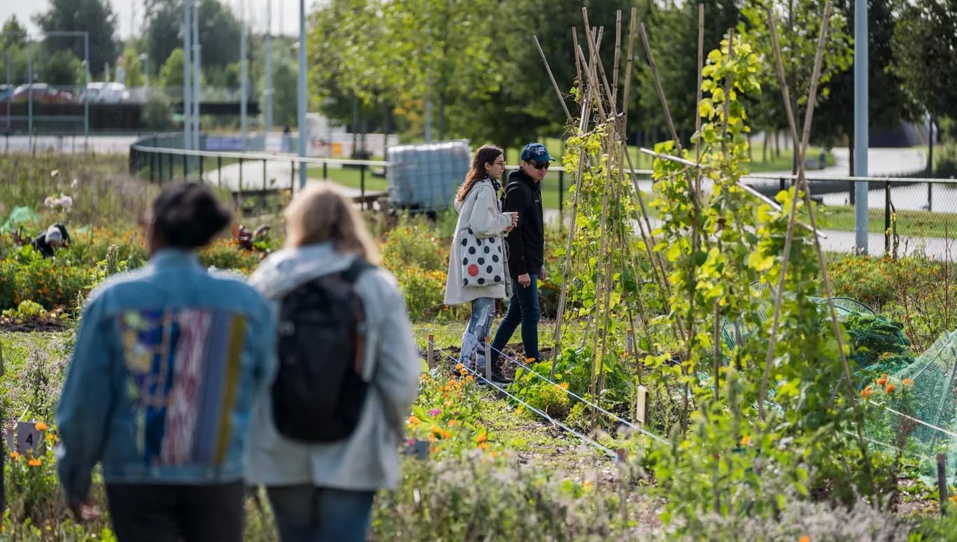 People visiting the garden of the Verfplantentuin Bloei en Groei at Nelson Mandelapark during 24H Zuidoost 2022.