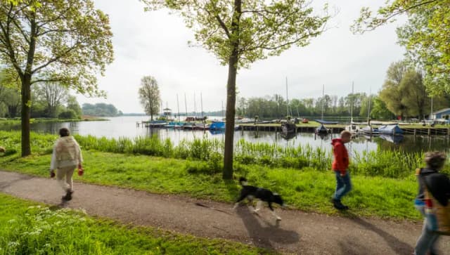 People take a walk alongside Gaasperplas.