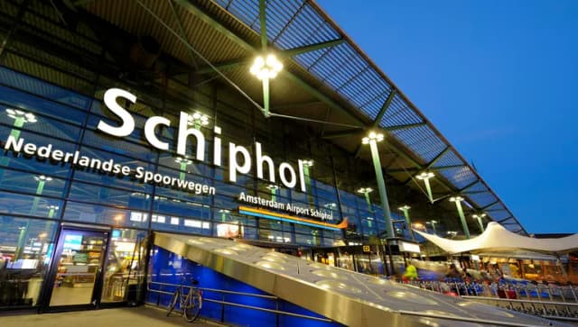 Outdoor entrance to Schiphol airport main hall.