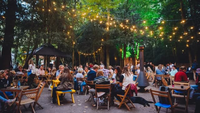 Amsterdamse Bos Theater people sitting on a terrace organised by Cinetree