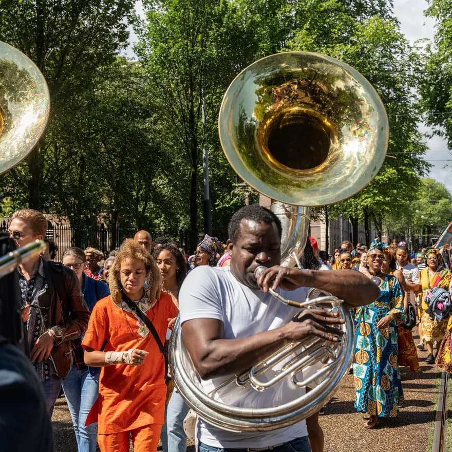 The 'Bigi Spikri' march during Keti Koti 2022.
