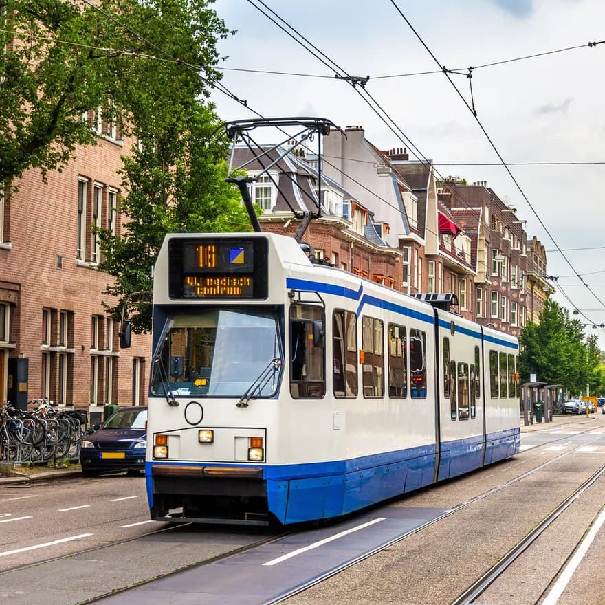 A tram driving in Amsterdam - the Netherlands