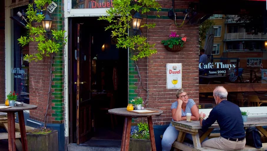 People on the terrace of Cafe Thuys