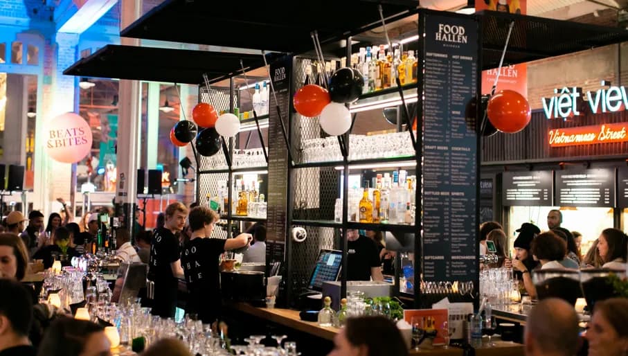 Foodhallen interior and bar