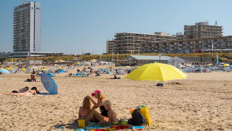 People bathing at Zandvoort beach.