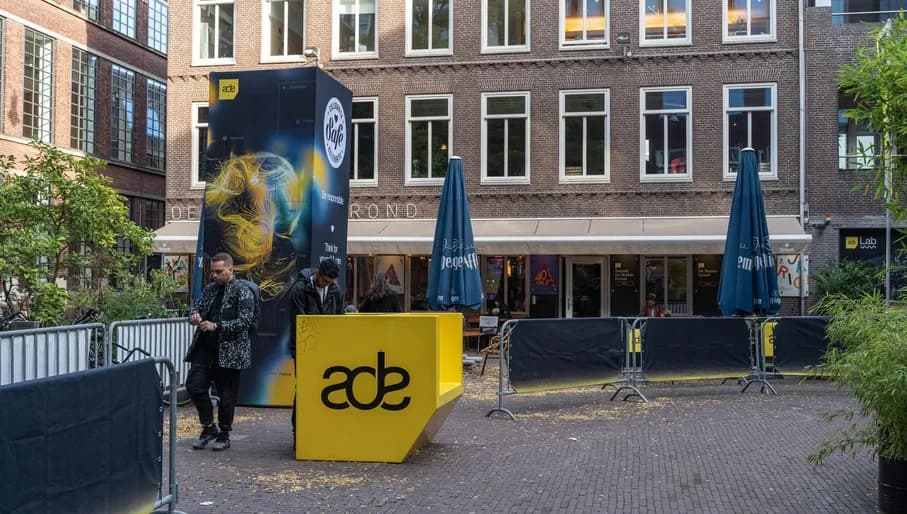 The entrance of De Brakke Grond during Amsterdam Dance Event (ADE) 2022.