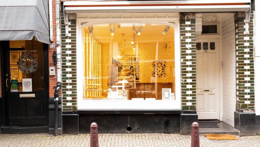 Exterior with baklava and sweet pastries on display at Amsterdam Sweet Art