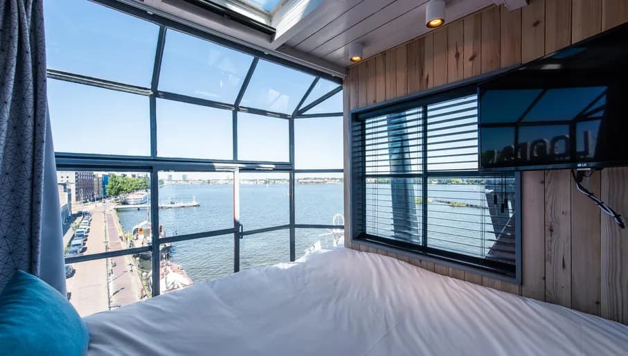 Panoramic view from Amsterdam the Crane by Yays 4-star hotel on KNSM island