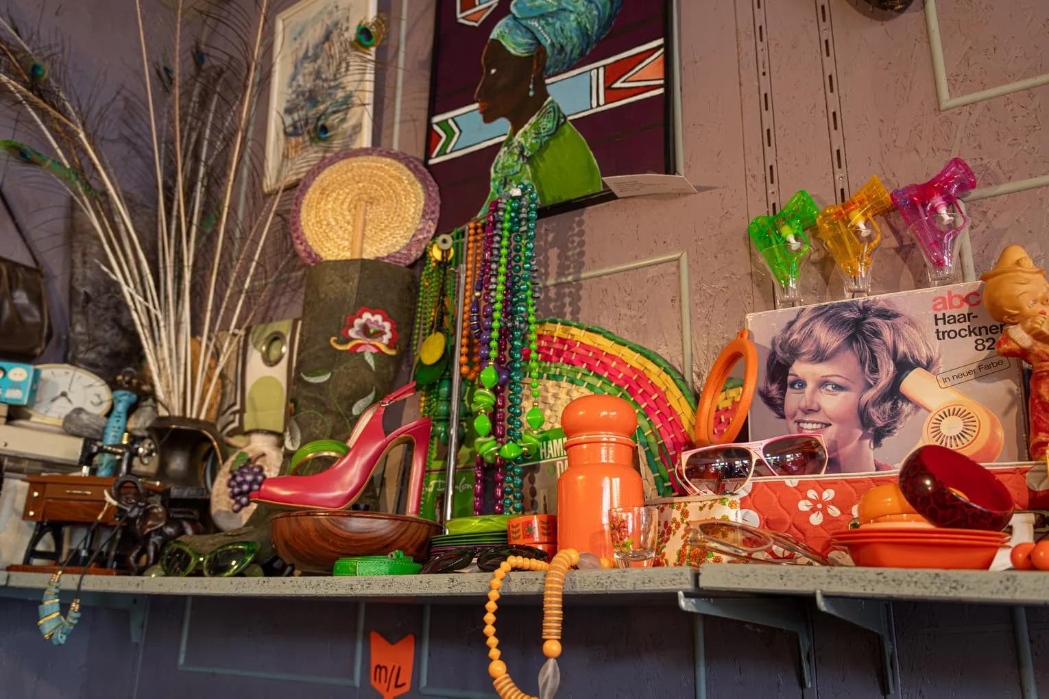 Colourful jewellery and accessories inside Rosa Rosas vintage store