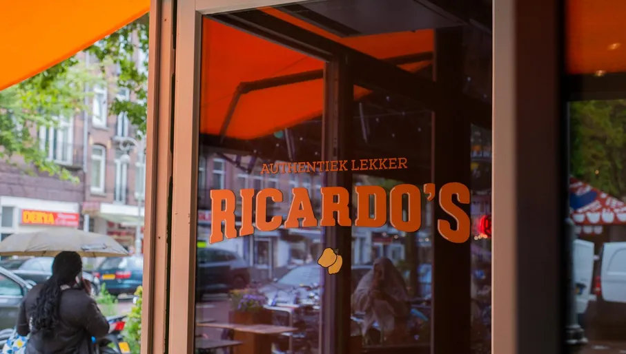 Exterior door of Ricardos roti shop Amsterdam