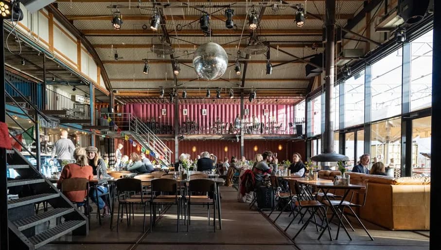 The interior of restaurant Pllek at NDSM.