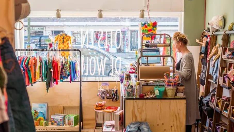 A cashier behind the counter