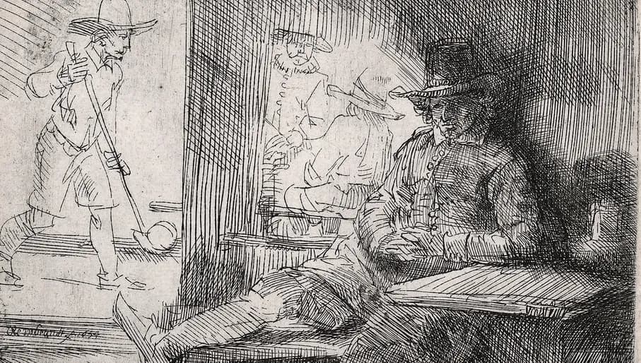 Rembrandt, De beugelaar, 1654. Ets, staat I (2), 95 x 143 mm, Museum Rembrandthuis, Amsterdam.