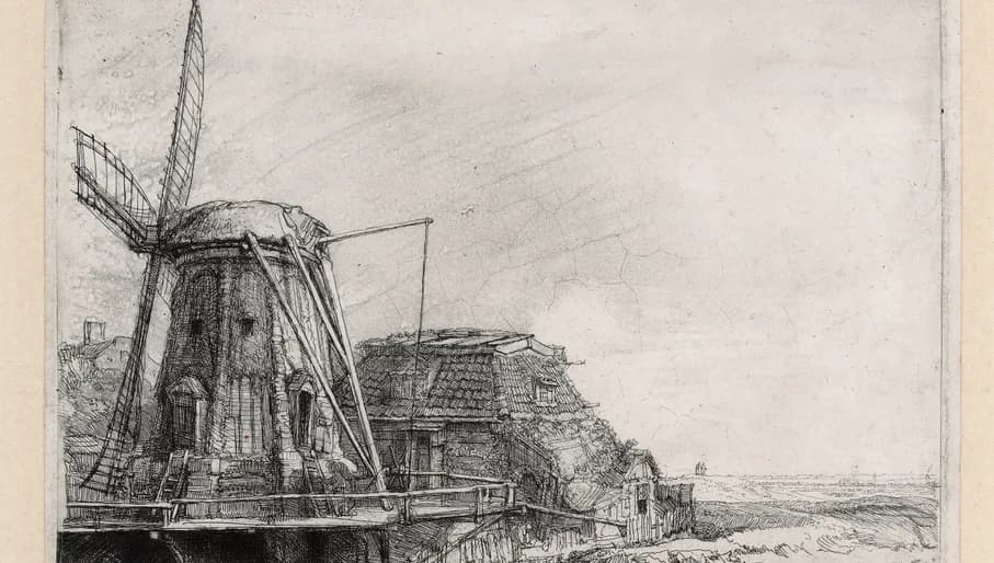 Rembrandt, De Molen, 1641. Ets, enige staat, 145 x 208 mm, Collectie Museum Rembrandthuis