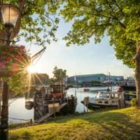 Docked boats at the Muiden lake.
