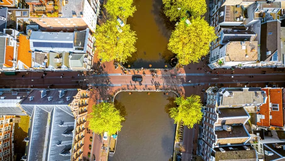 Aerial view of Amsterdam canals, Netherlands