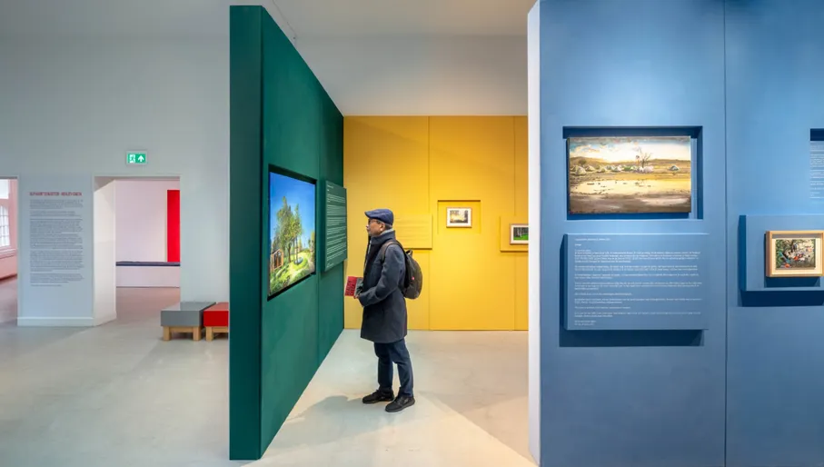 Droog restaurant / gallery / venue man visiting an exhibition