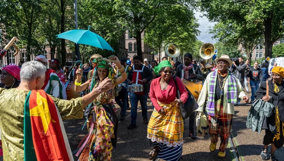 The 'Bigi Spikri' march during Keti Koti 2022.