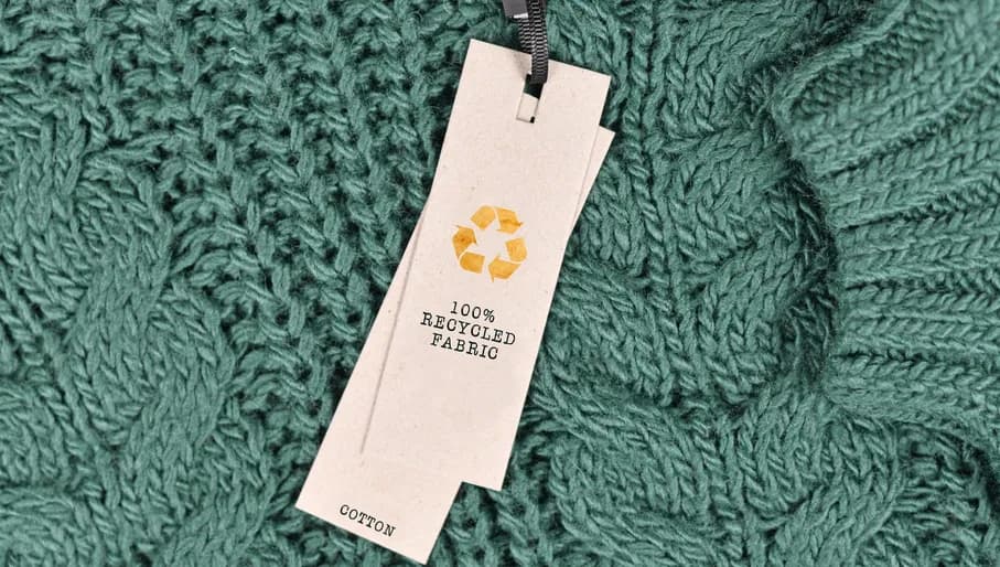 Cotton fabric with label saying '100% recycled fabric'